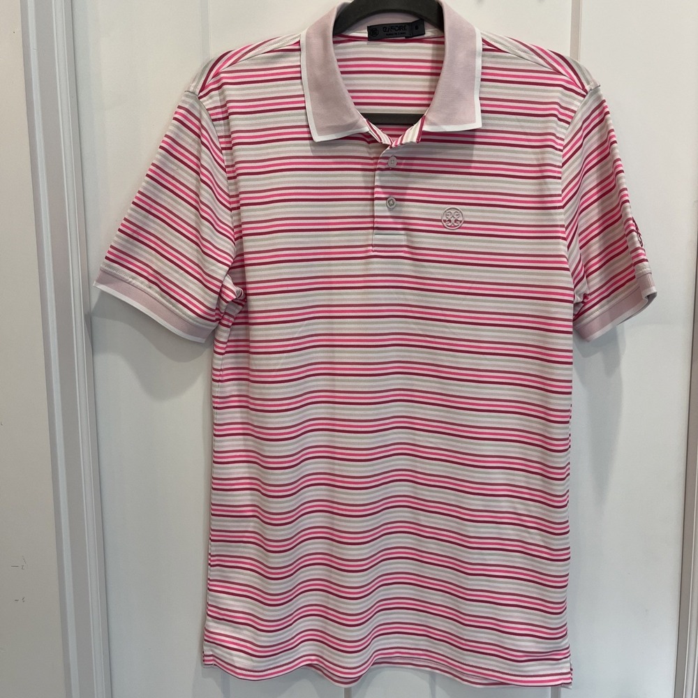 G/Fore Men's Feeder Stripe Tech Golf Polo‎ Shirt Blush Size Small